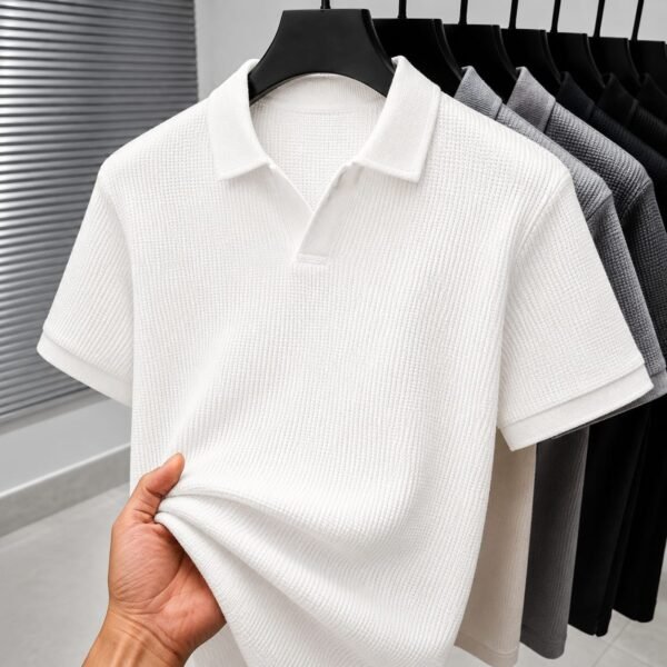Premium Waffle Cuban Polo (White)