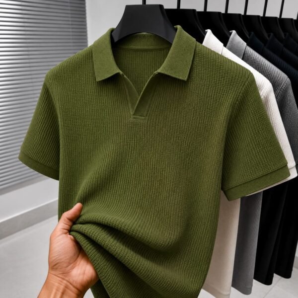 Premium Waffle Cuban Polo (Olive)