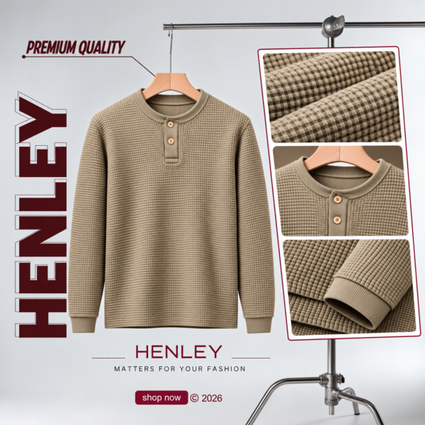 Premium Henley Full Sleeve T-Shirt (Beige)