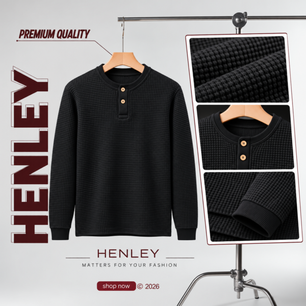 Premium Henley Full Sleeve T-Shirt (Black)