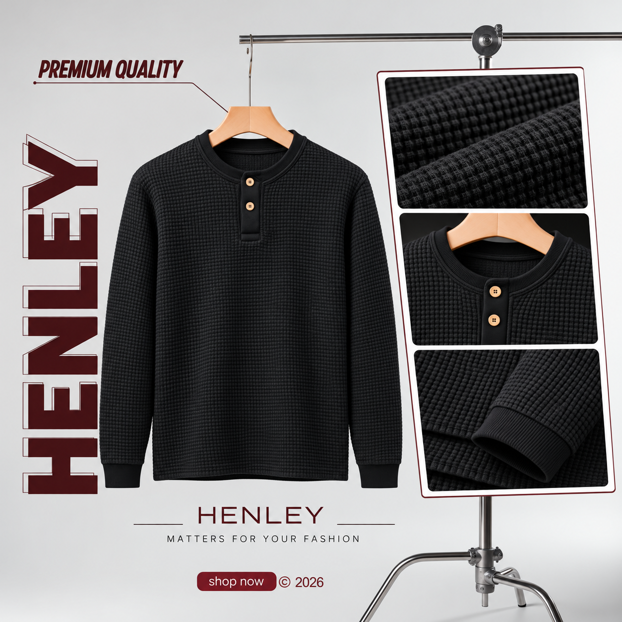 Premium Henley Full Sleeve T-Shirt (Black)