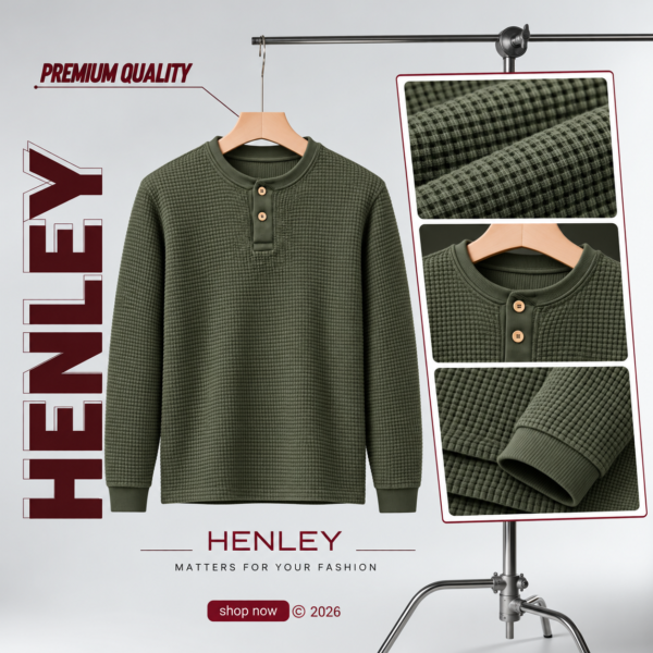 Premium Henley Full Sleeve T-Shirt (Olive)