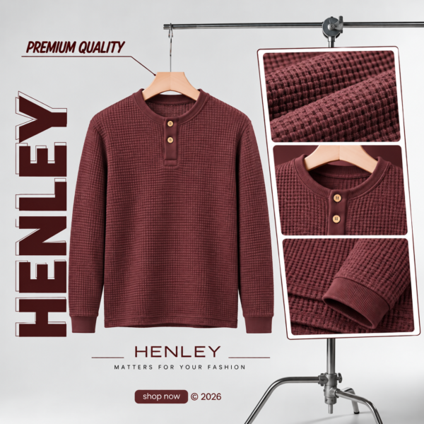 Premium Henley Full Sleeve T-Shirt (Maroon)