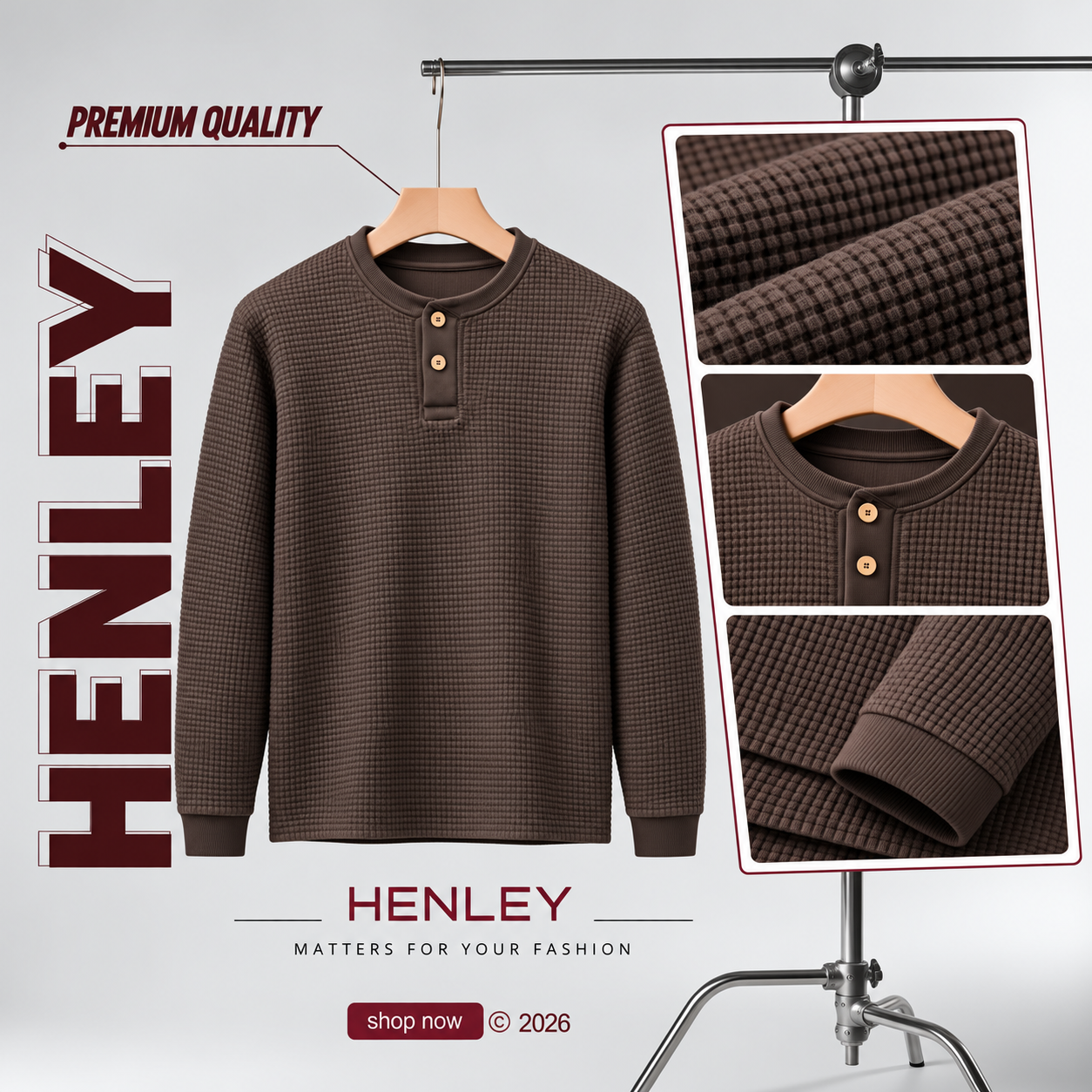 Premium Henley Full Sleeve T-Shirt (Coffee)