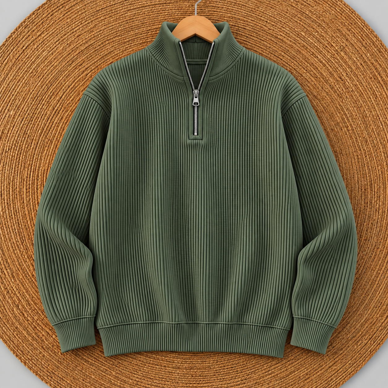 Premium Half Zipper Sweatshirt (Olive)