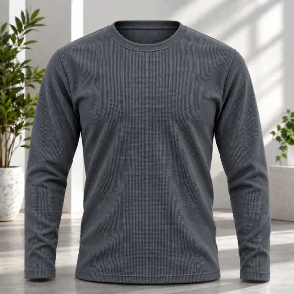 Premium Waffle Full Sleeve Tee (Charcoal)