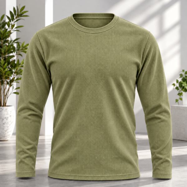 Premium Waffle Full Sleeve Tee (Olive)