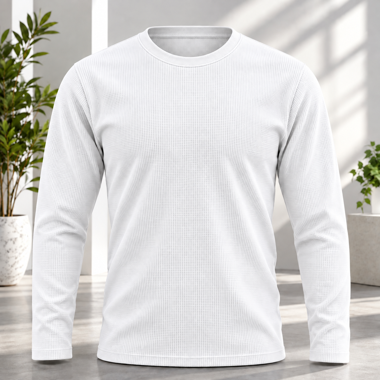 Premium Waffle Full Sleeve Tee (White)