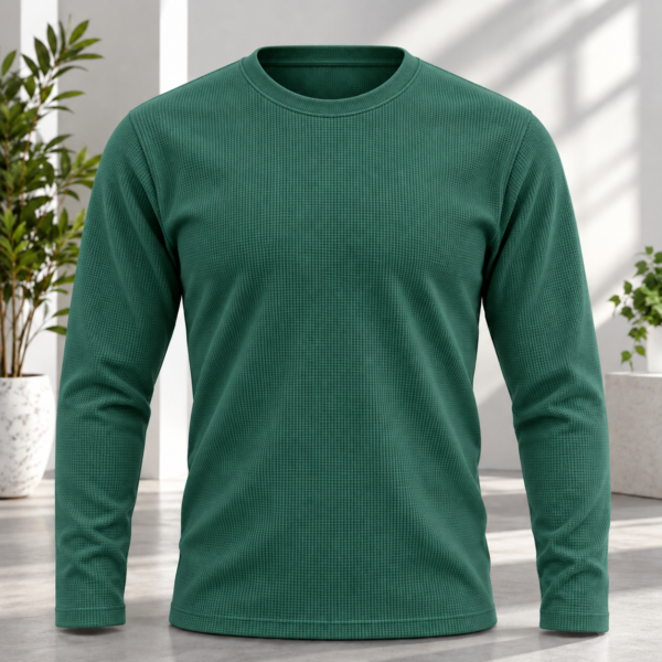 Premium Waffle Full Sleeve Tee (B.Green)