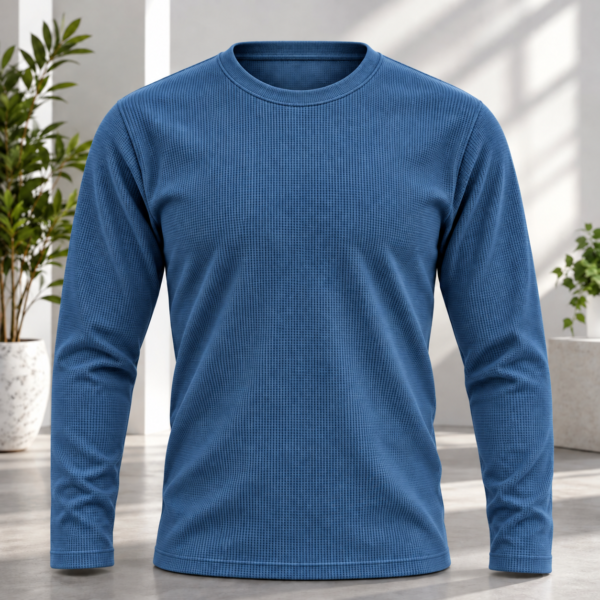 Premium Waffle Full Sleeve Tee (Petrol-Blue)