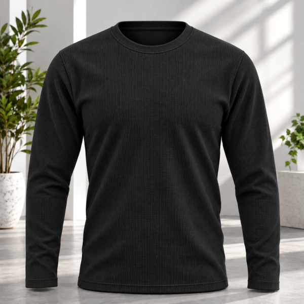 Premium Waffle Full Sleeve Tee (Black)