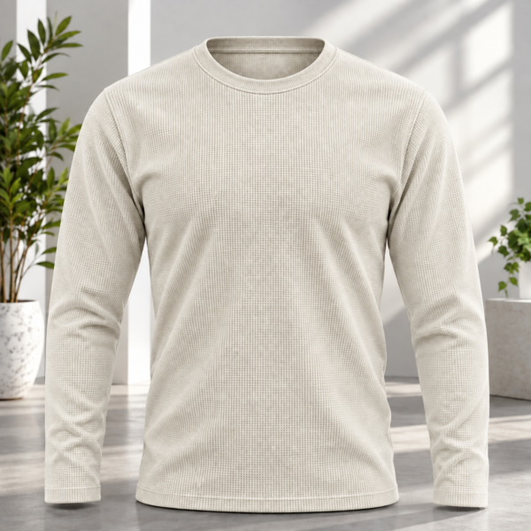 Premium Waffle Full Sleeve Tee (Beige)
